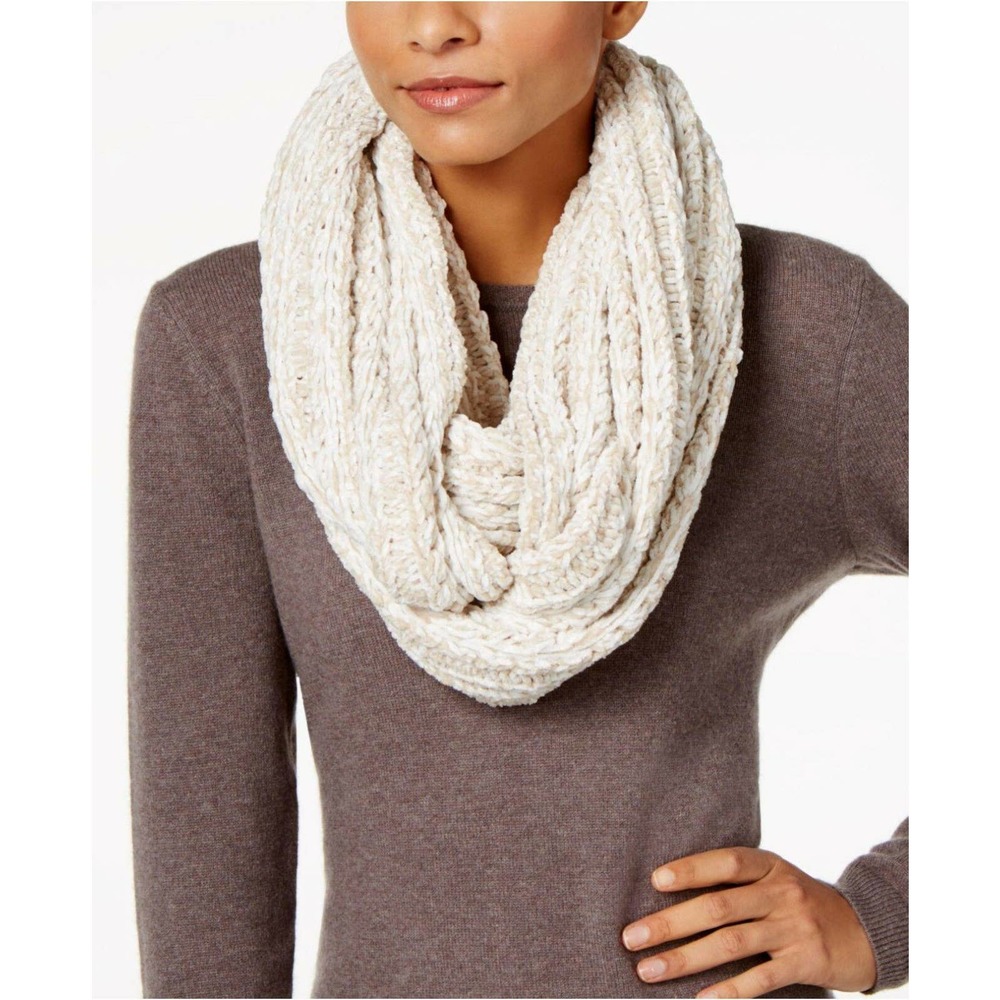Charter Club Womens velvety marled ivory infinity loop winter scarf